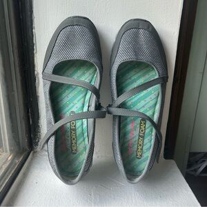 Skechers Women Gray Sneakers Mary Jane Gray Velcro Strap Size 7.5 Memory Foam